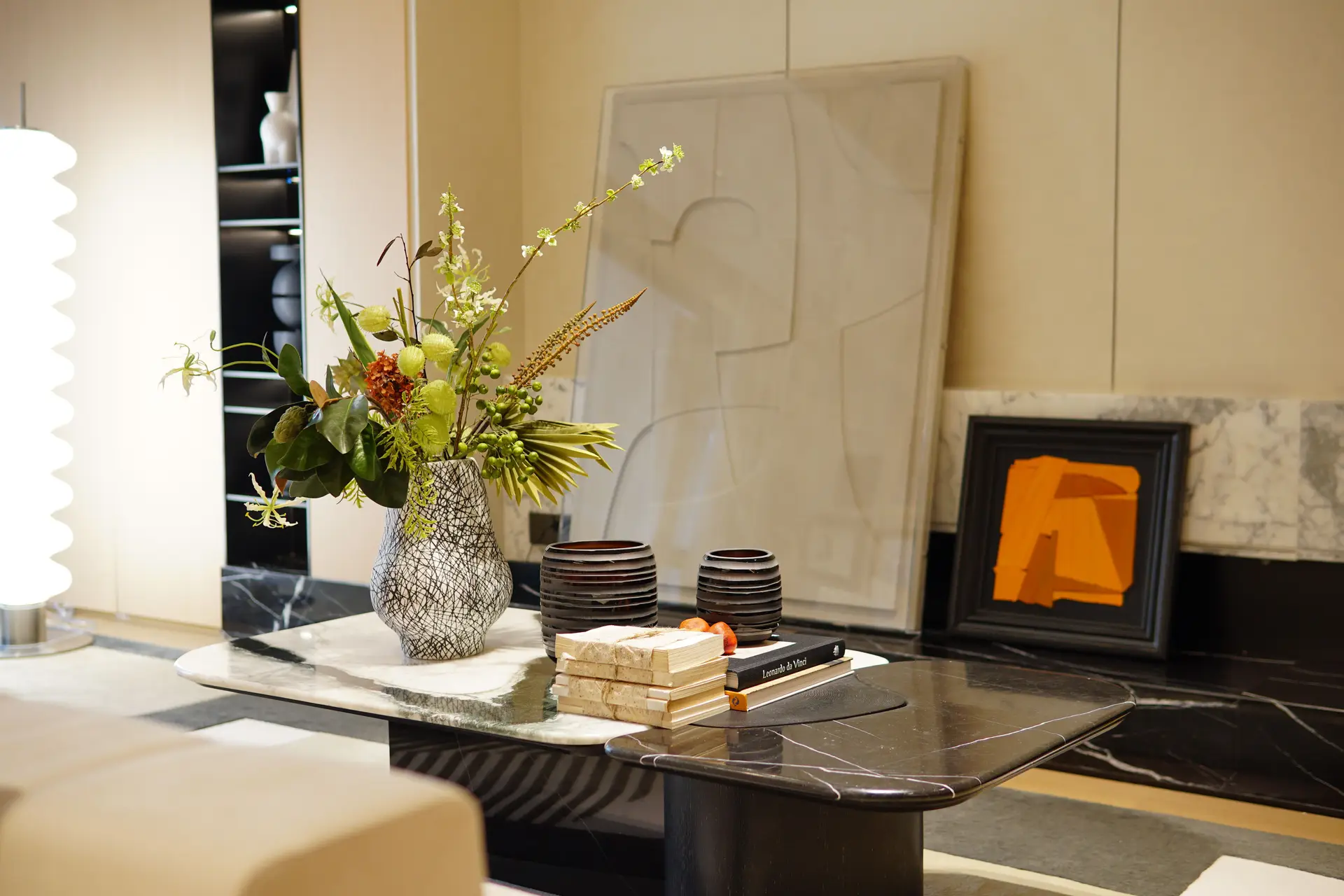 Marble Coffee Table with Decorative Vase