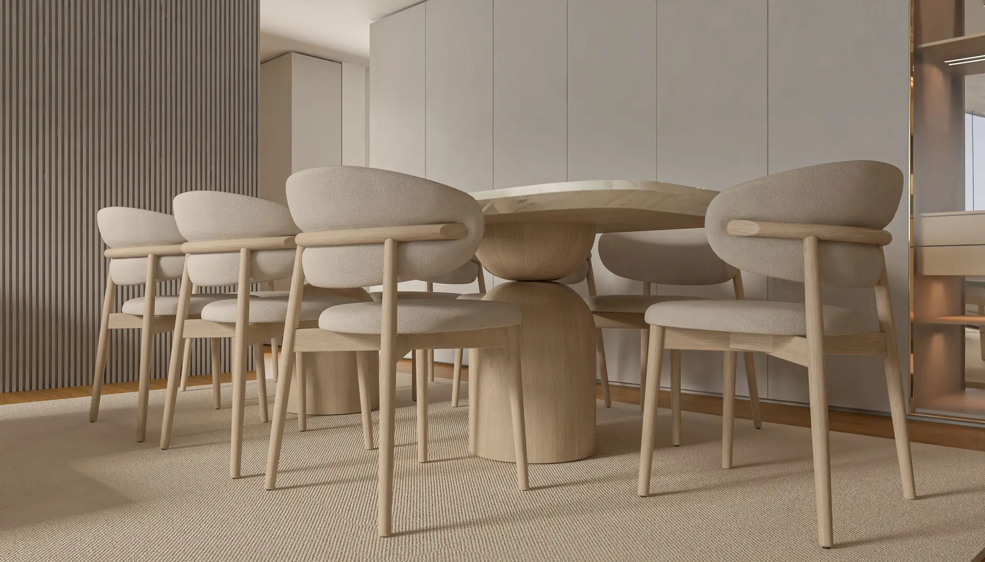 Tactile materials and natural light in a dining space